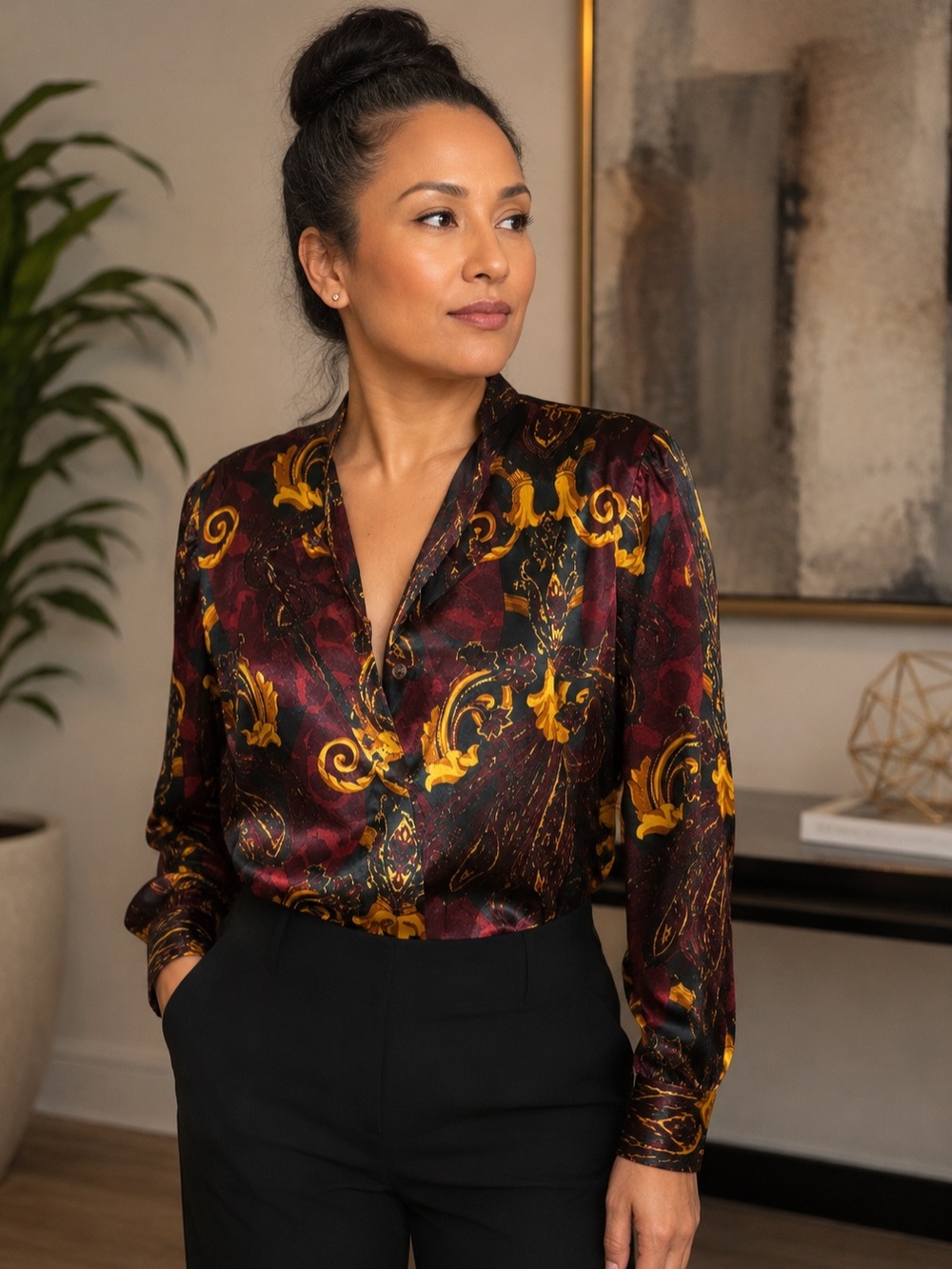 Westbound silky vintage print beautiful blouse
